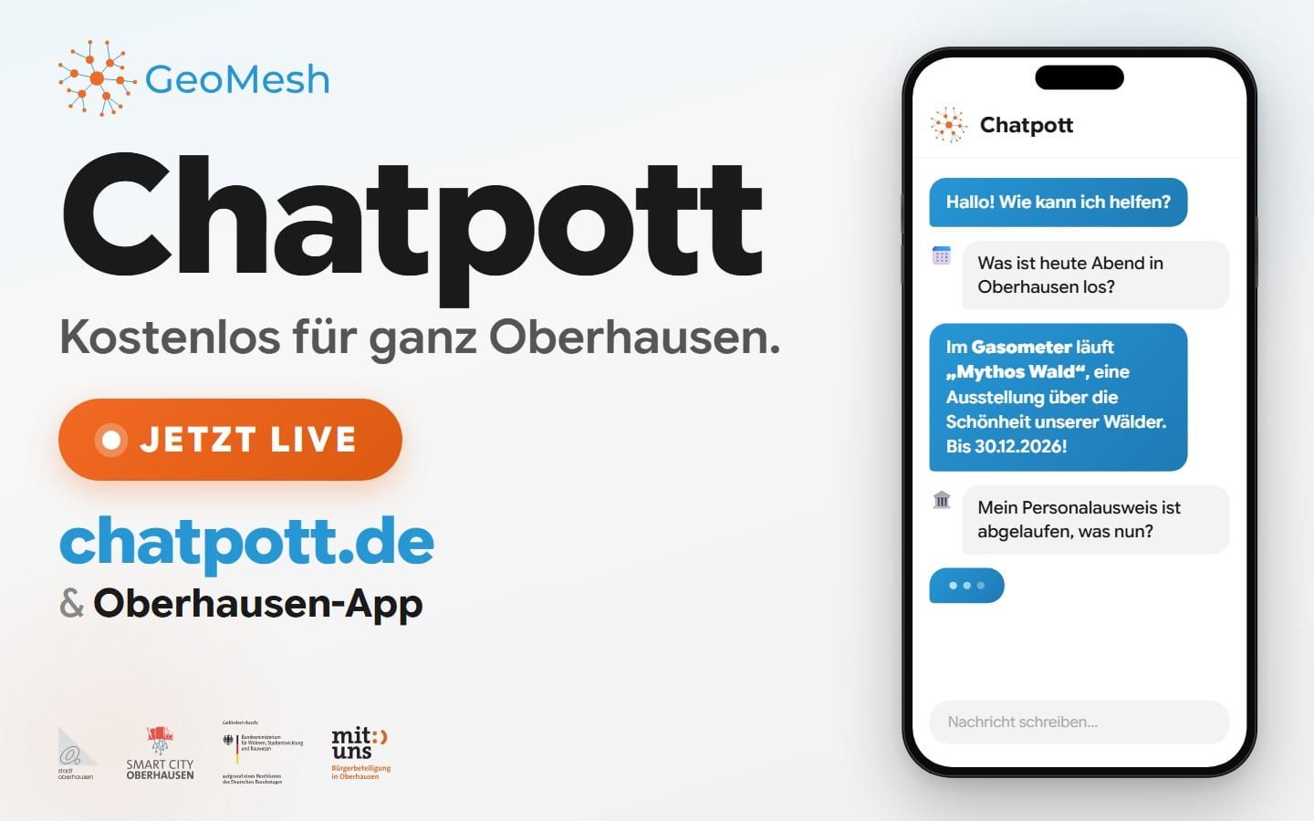 Werbemotiv für Chatpott mit einem Telefon, das einen Chatverlauf zeigt